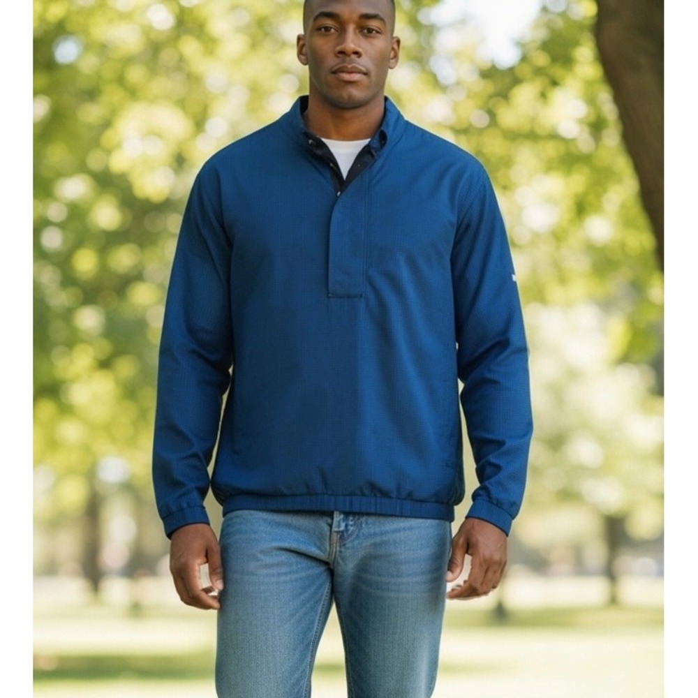 FootJoy DryJoys Mens XL Blue Micro Check Quarter Zip Golf Windbreaker Pullover